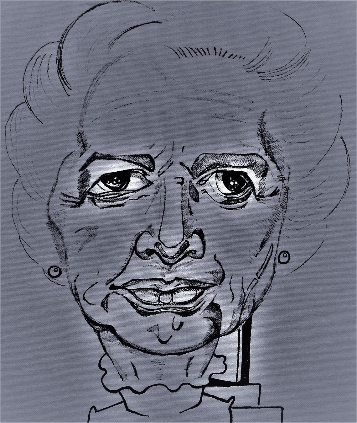 Mrs Thatcher The Iron Lady Caricature Cartoon by Kitty Pigfish - Pigfish - Kitty Pigfish Cartoons